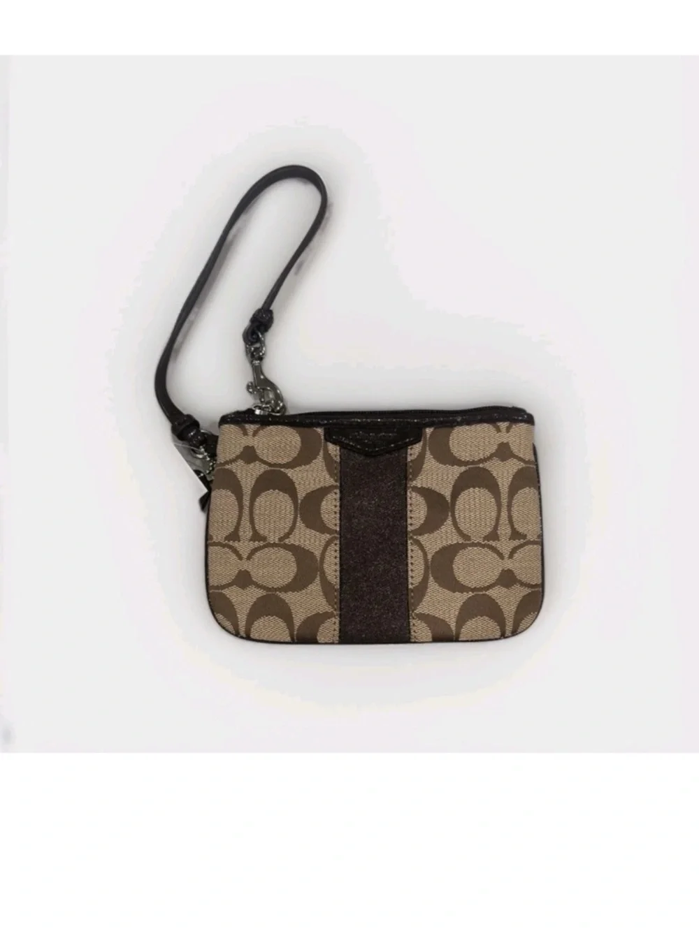 Coach Brown Signature Canvas Wristlet with Dark Brown Trim